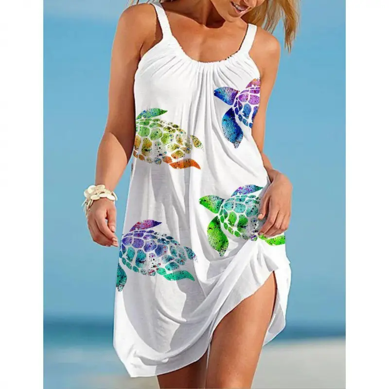2022 New Urban Casual Beach Dress 3D Printed Blue - Image 20