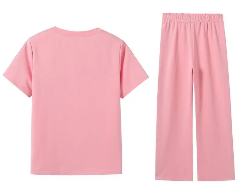 Pink Heart Print Women's Summer Casual Two-Piece Set — feature 12