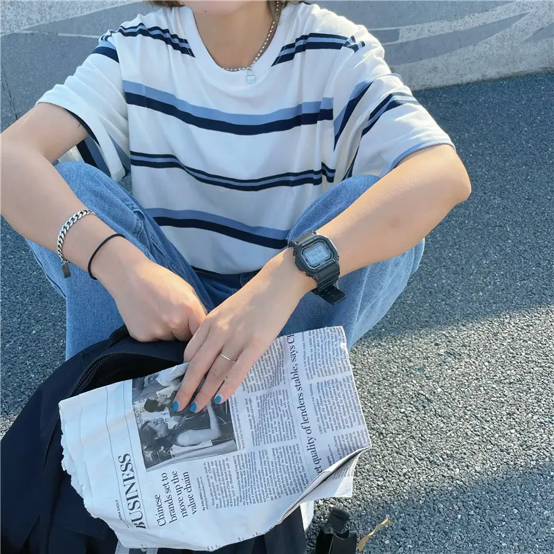 Women's Rainbow Striped T-Shirt Small Summer Casual Korean Style - Image 6