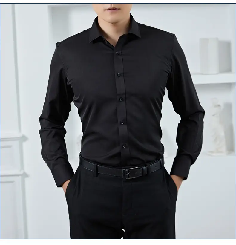 Men's Maroon Long Sleeve Button Shirt Solid Color — feature 10