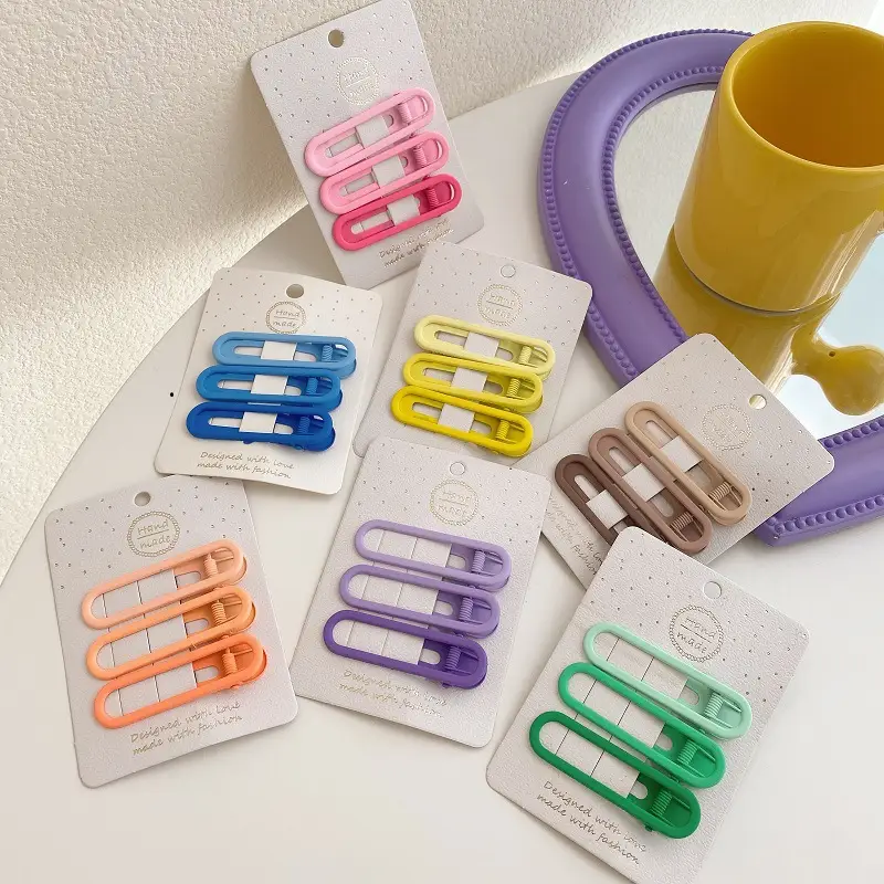 Hollow Color Children's Hairpin Stylish Side Metal Square Hairpin - Image 10