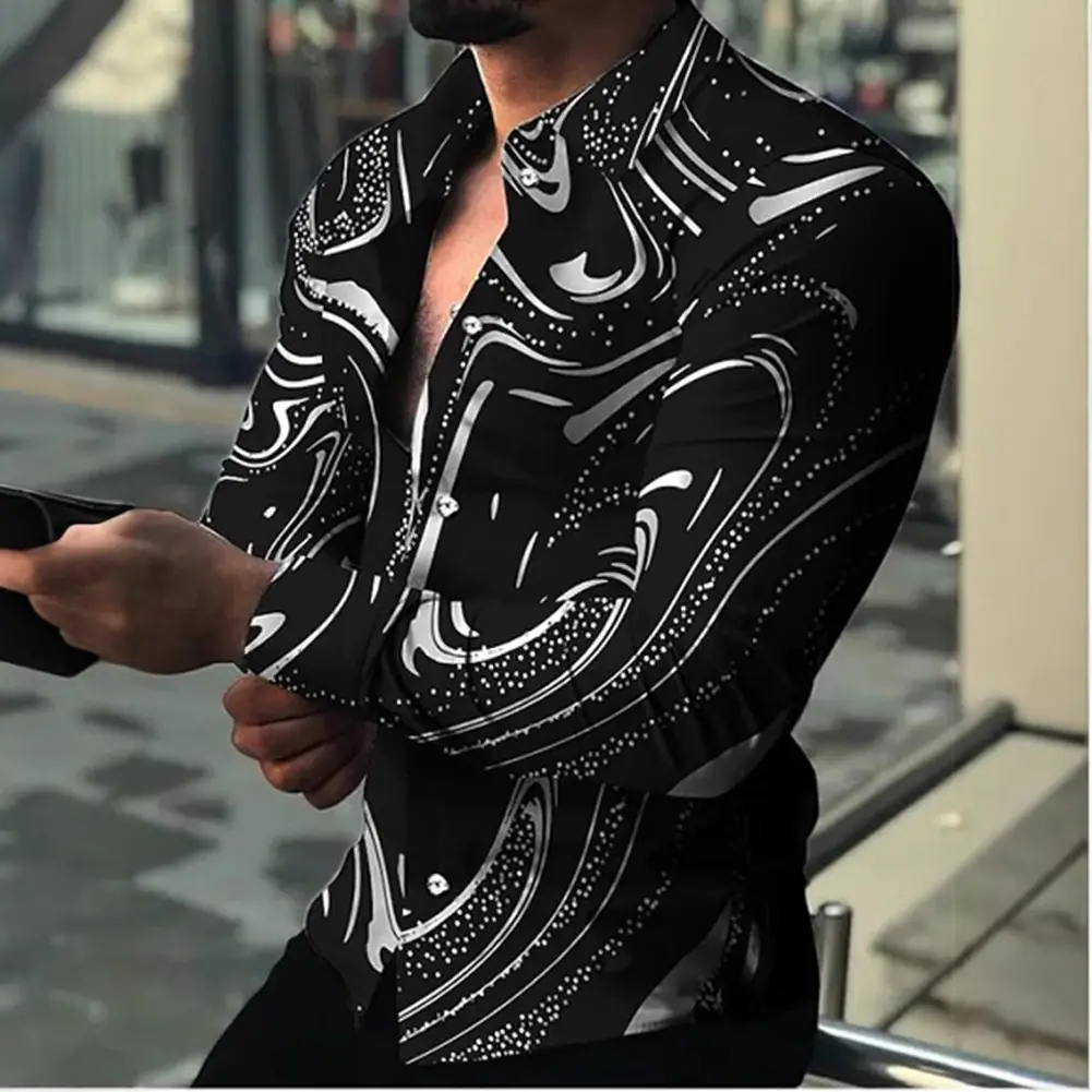 Men's Long Sleeve Printed Shirt Black Red 2022 - Image 8