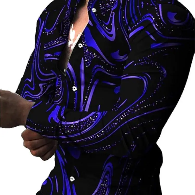 Men's Long Sleeve Printed Shirt Black Red 2022 - Image 9