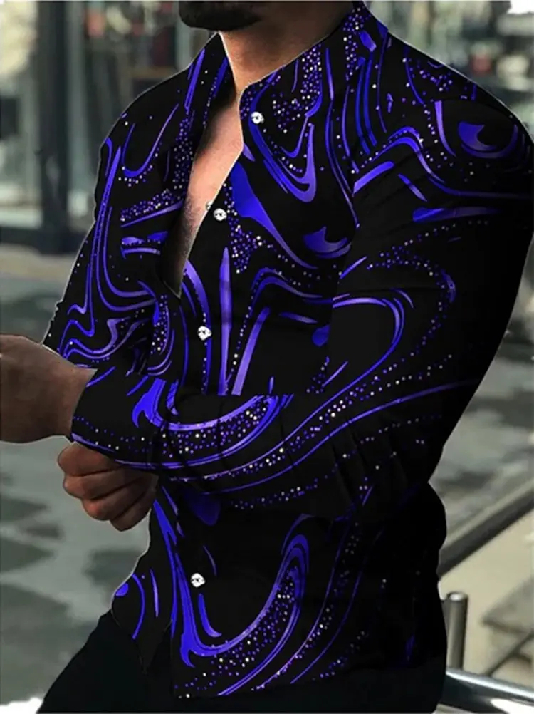 Men's Long Sleeve Printed Shirt Black Red 2022 - Image 4