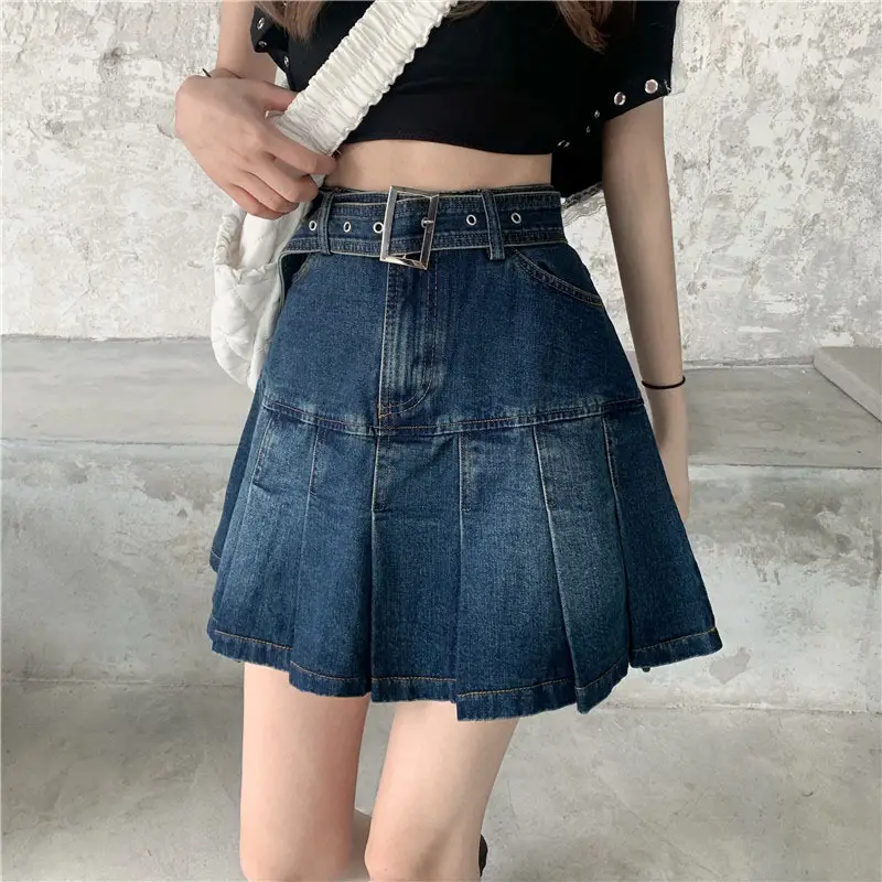 Women Pleated Denim Shorts High Waist Slimming - Image 2