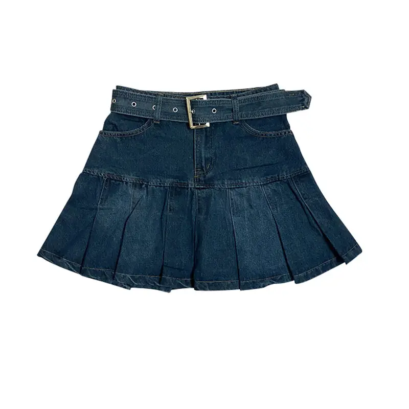 Women Pleated Denim Shorts High Waist Slimming - Image 6