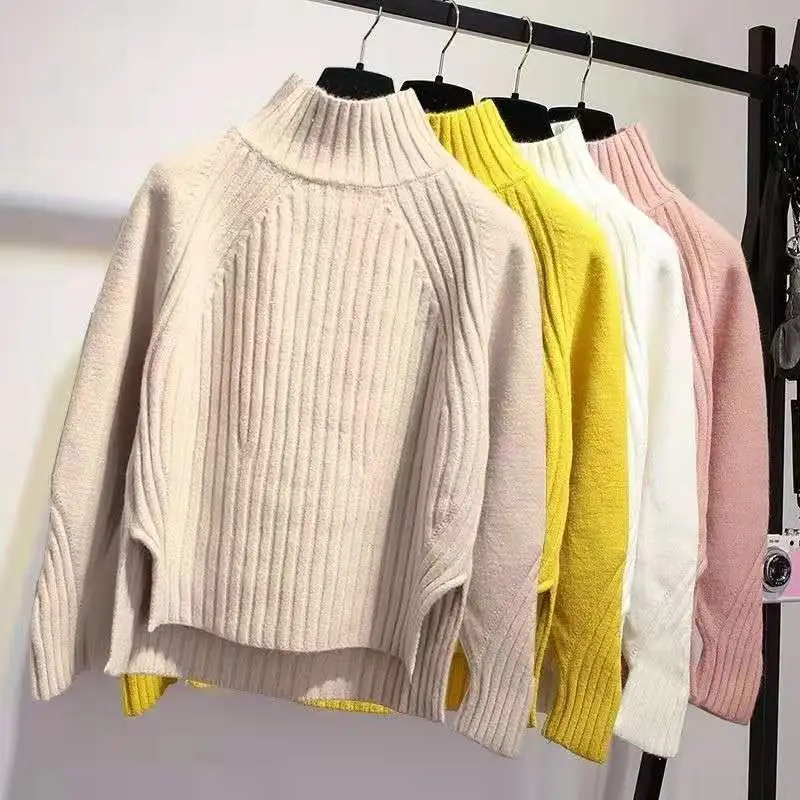Women Long Twist Pullover Sweater Pink Thickened Korean Style - Image 10