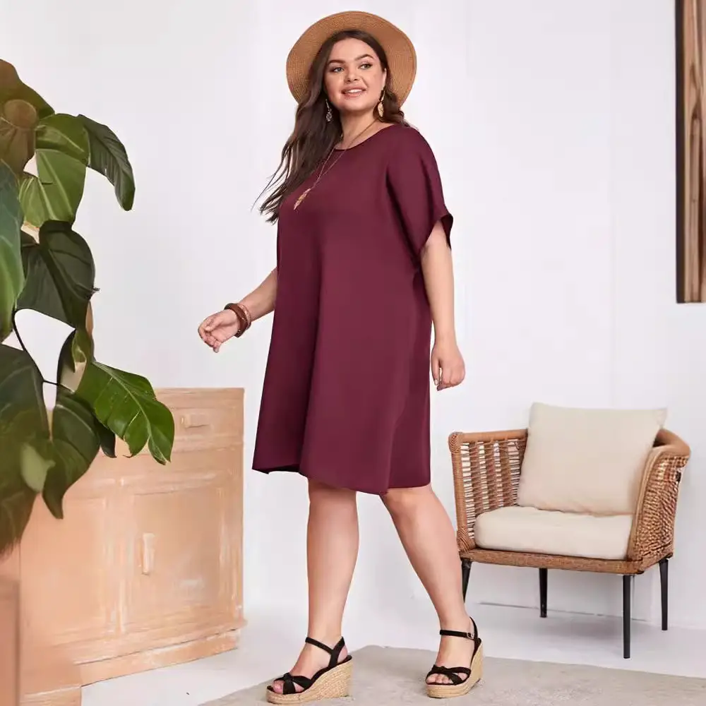 Plus Size Women's Blue Batwing Scoop Dress