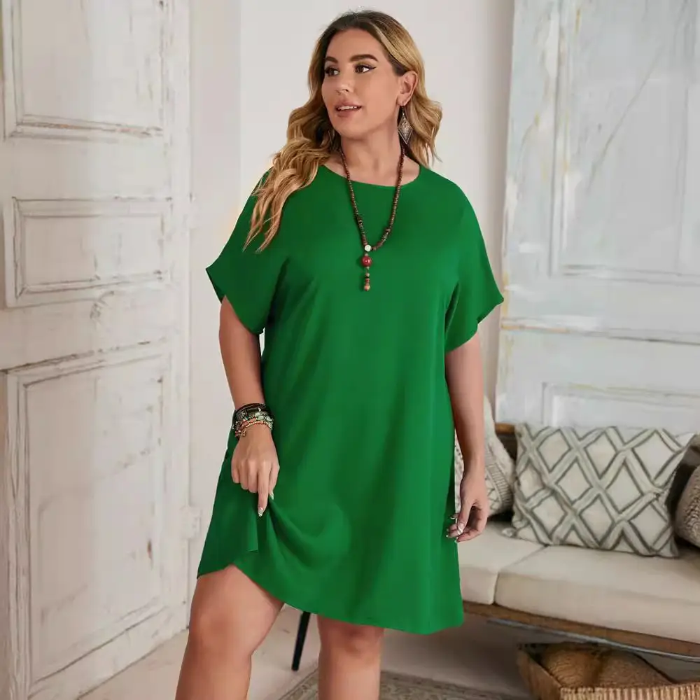 Plus Size Women's Blue Batwing Scoop Dress
