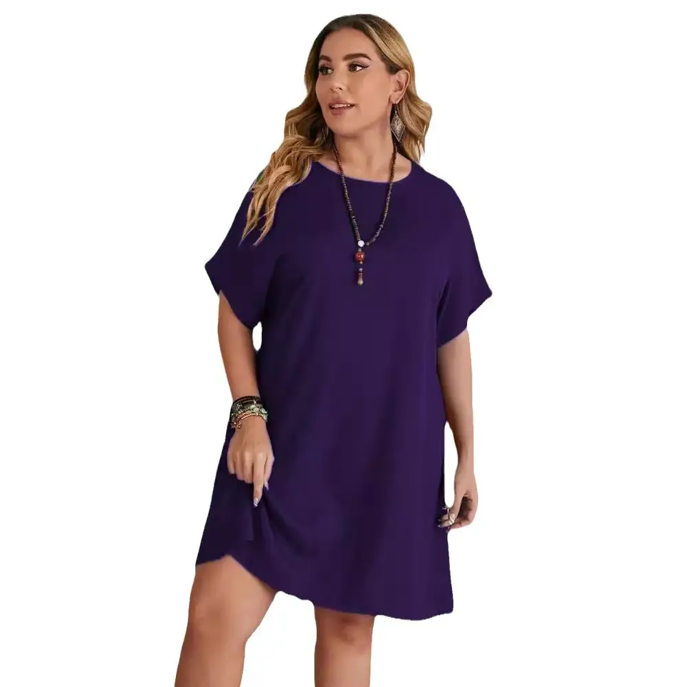 Plus Size Women's Blue Batwing Scoop Dress