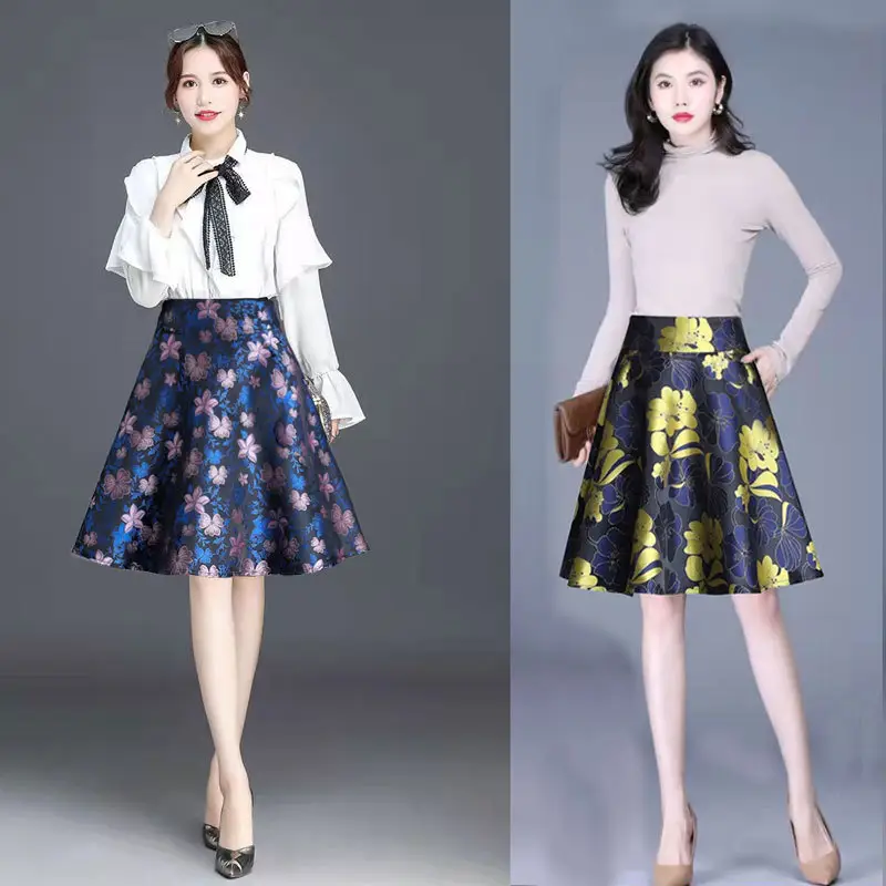 Women Printed A-Line Skirt Navy Blue Yellow 2024 - Image 6