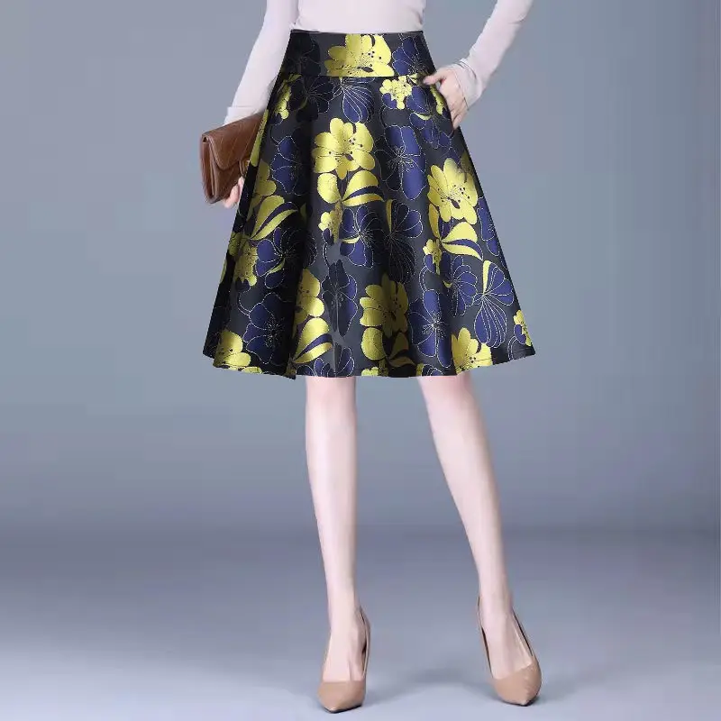 Women Printed A-Line Skirt Navy Blue Yellow 2024 - Image 3
