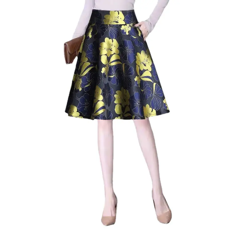 Women Printed A-Line Skirt Navy Blue Yellow 2024 - Image 8
