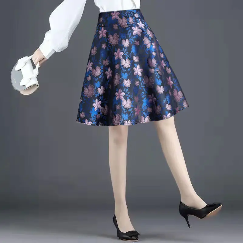 Women Printed A-Line Skirt Navy Blue Yellow 2024 - Image 4
