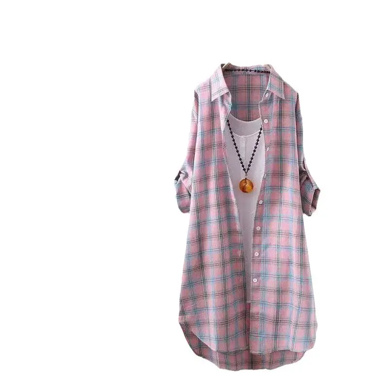 Long Sleeve Plaid Shirt Women Summer Loose Cardigan Sun Protection - Image 9