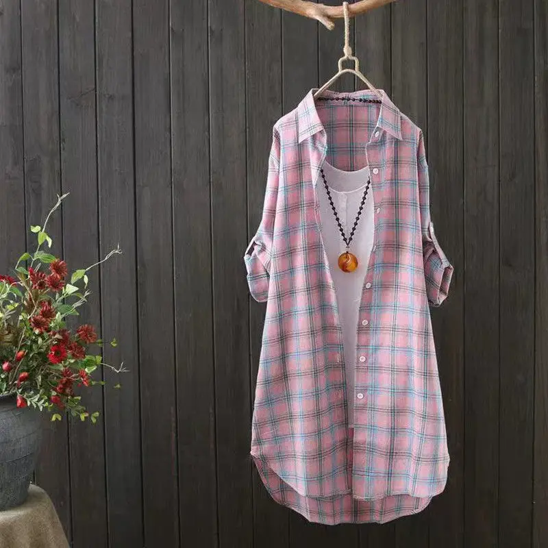 Long Sleeve Plaid Shirt Women Summer Loose Cardigan Sun Protection - Image 2