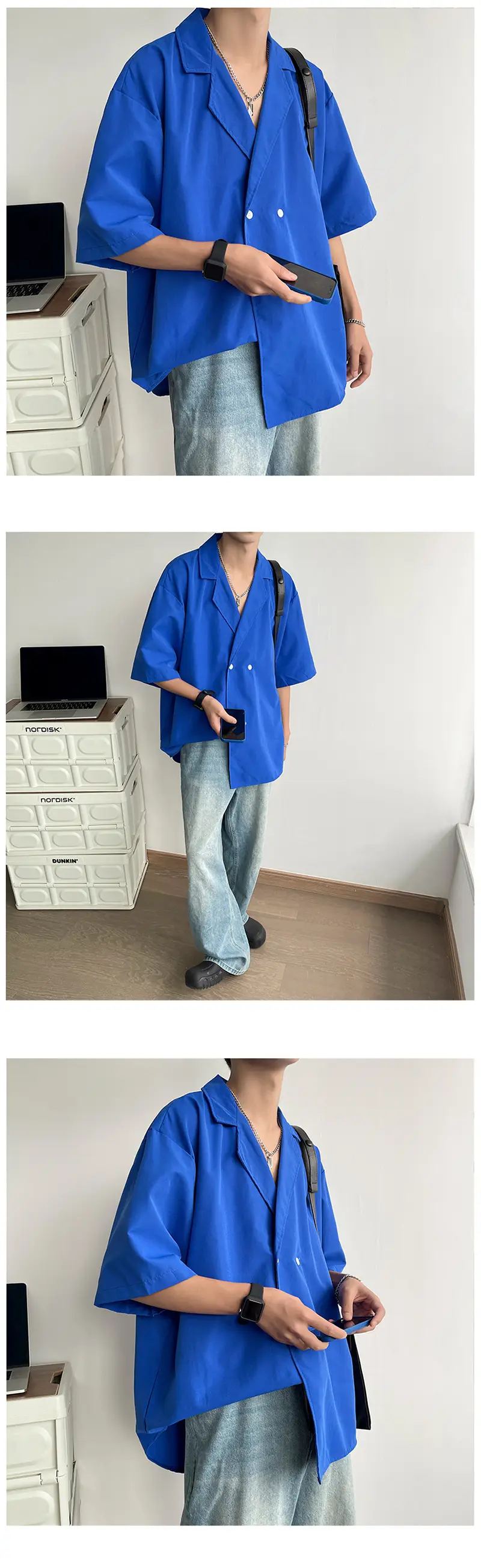 Men's Black Korean Style Collar Shirt with Loose Drape — feature 20