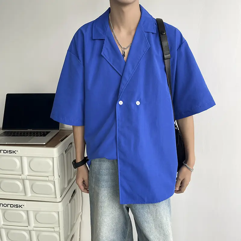 Men's Black Korean Style Collar Shirt with Loose Drape - Image 3