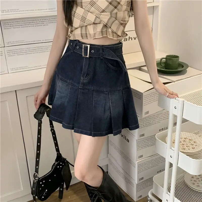 Denim Pleated Skirt for Women Plus Size Summer Wear - Image 4