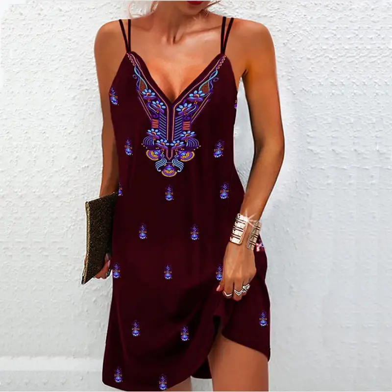 Black V-Neck Ethnic Dress for Women Summer - Image 4