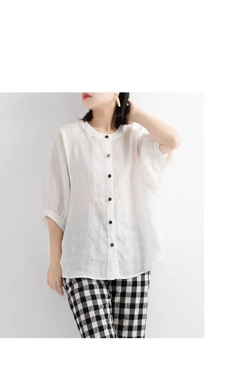 Women's Red Lantern Sleeve Shirt Large Cotton Linen — feature 12