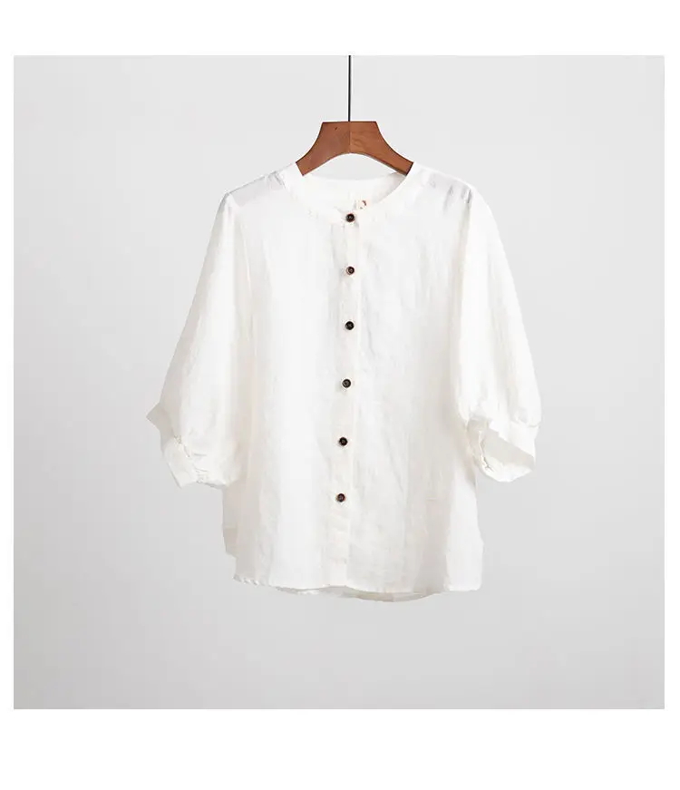 Women's Red Lantern Sleeve Shirt Large Cotton Linen — feature 15