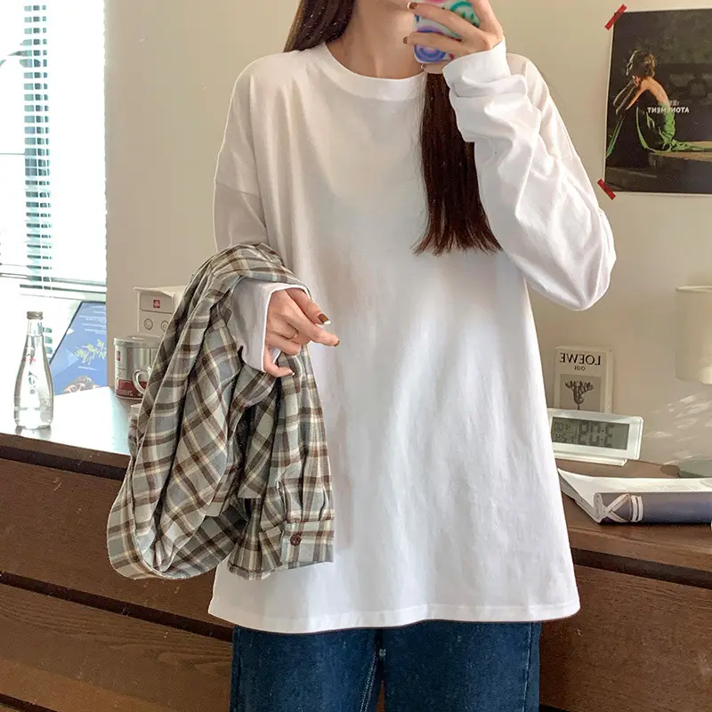 Women Loose White Long Sleeve T-Shirt Cross Border Autumn Top - Image 10