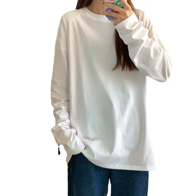 Women Loose White Long Sleeve T-Shirt Cross Border Autumn Top - Image 13