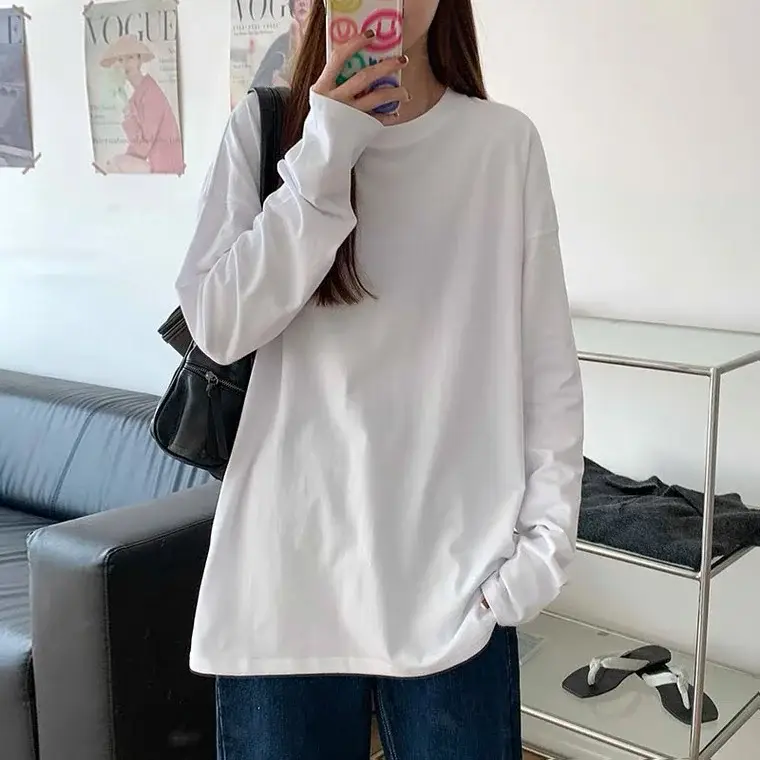 Women Loose White Long Sleeve T-Shirt Cross Border Autumn Top - Image 8