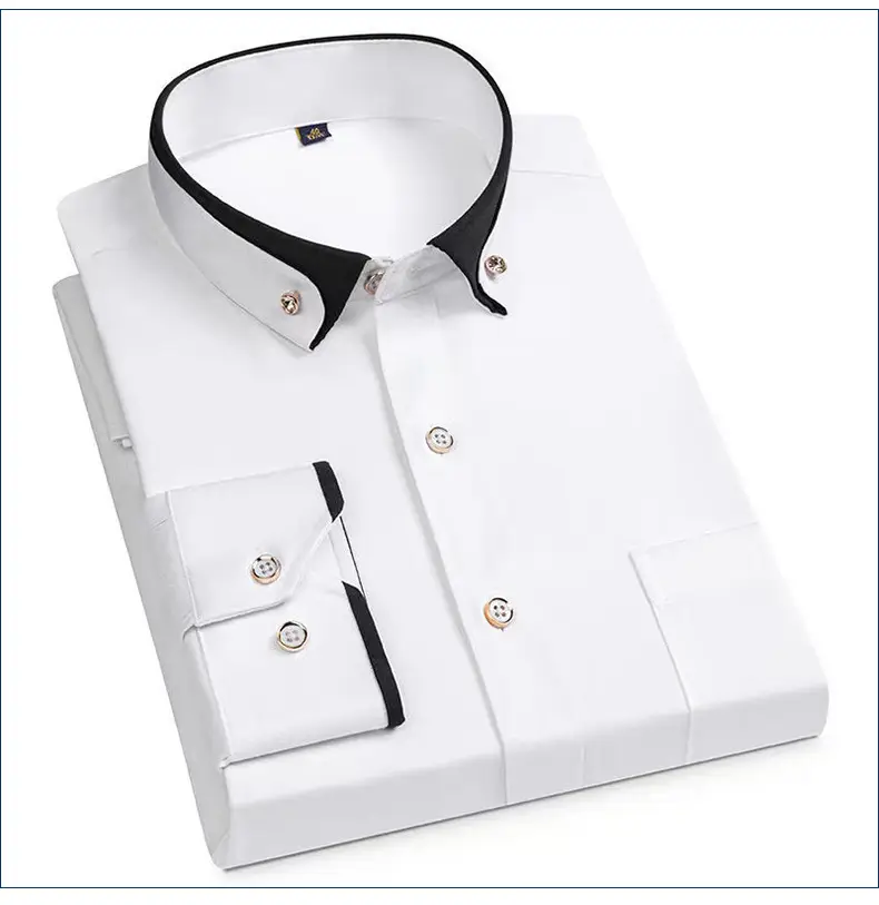 Men's Long Sleeve Black Button Shirt with Red Collar — feature 11