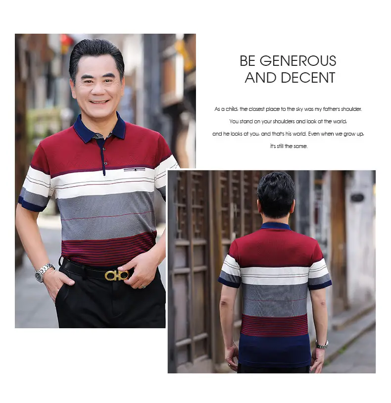 Men's 2025 Summer Lapel Polo T-Shirt Blue Beige Striped — feature 27