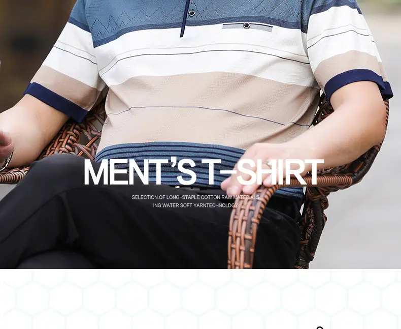 Men's 2025 Summer Lapel Polo T-Shirt Blue Beige Striped — feature 6