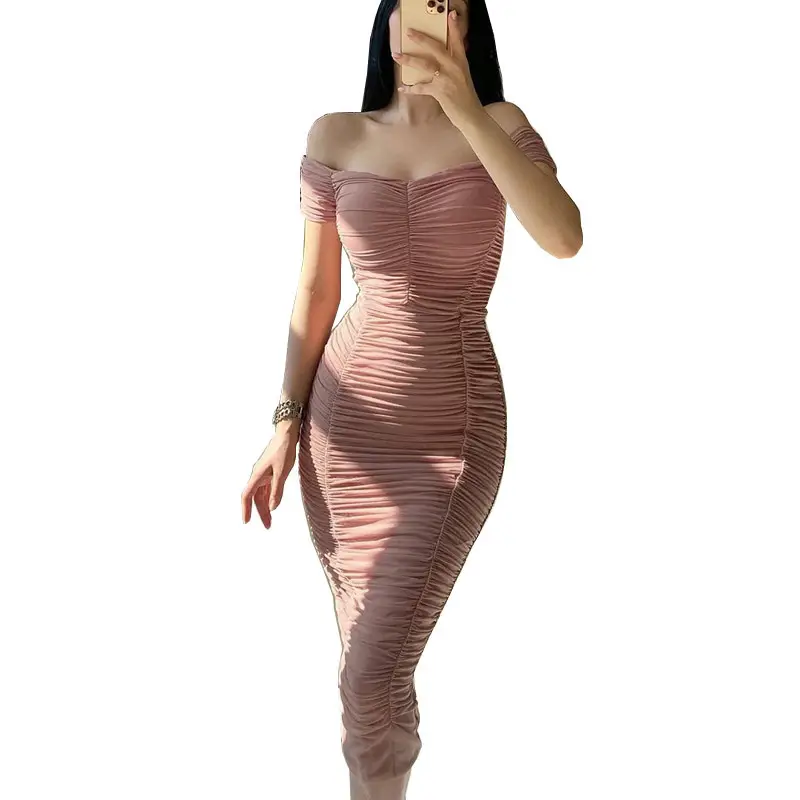 Orange One-Shoulder Gathered Long Skirt for Women