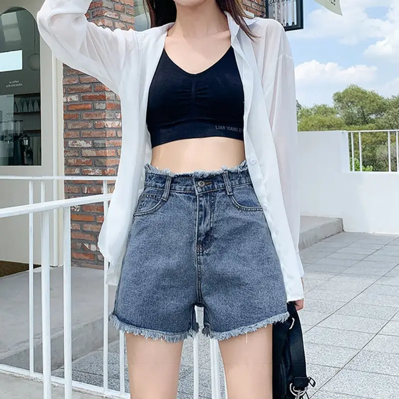 Women Denim Shorts High Waist Slimming Retro Wide Leg - Image 7