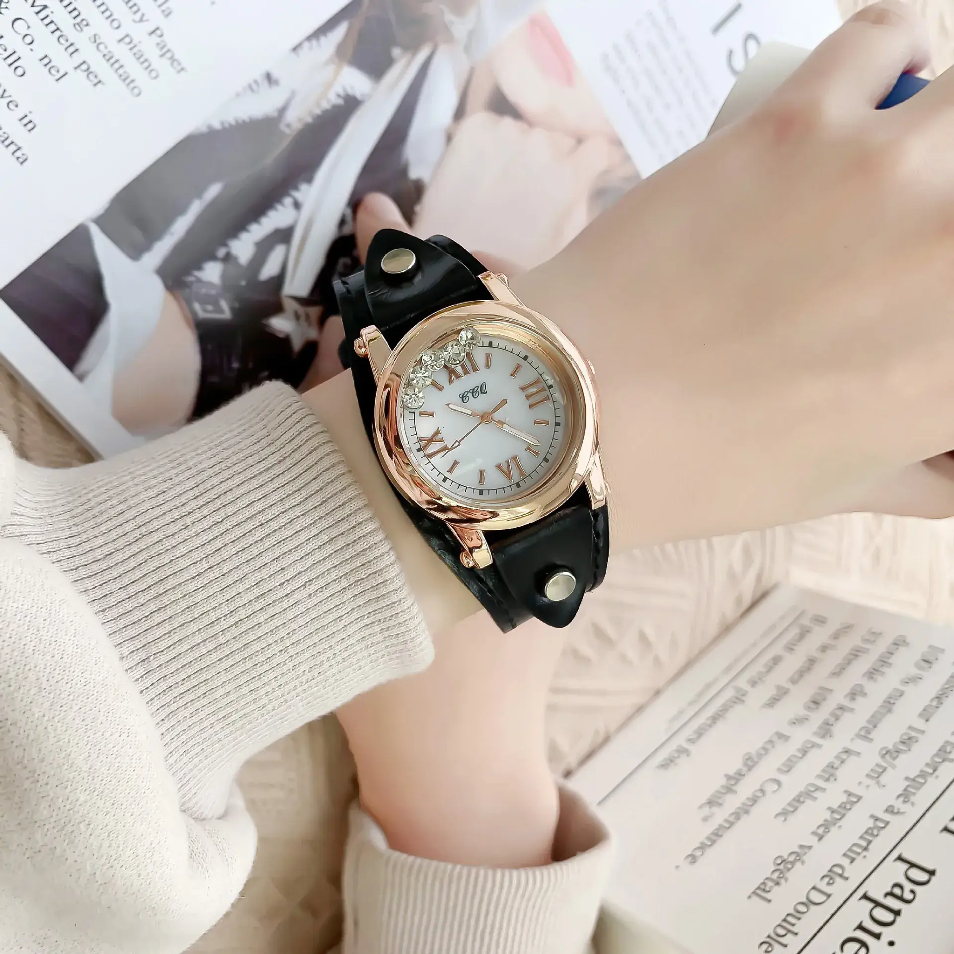 Women's Blue Crystal Watch with Gold Case - Image 11