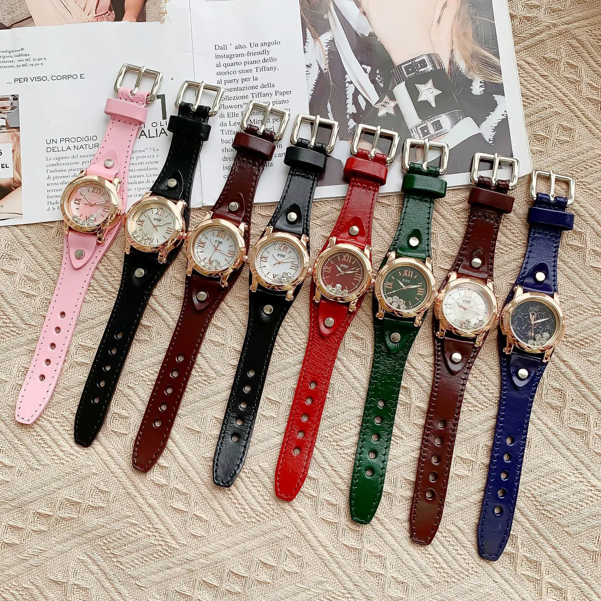 Women's Blue Crystal Watch with Gold Case - Image 12