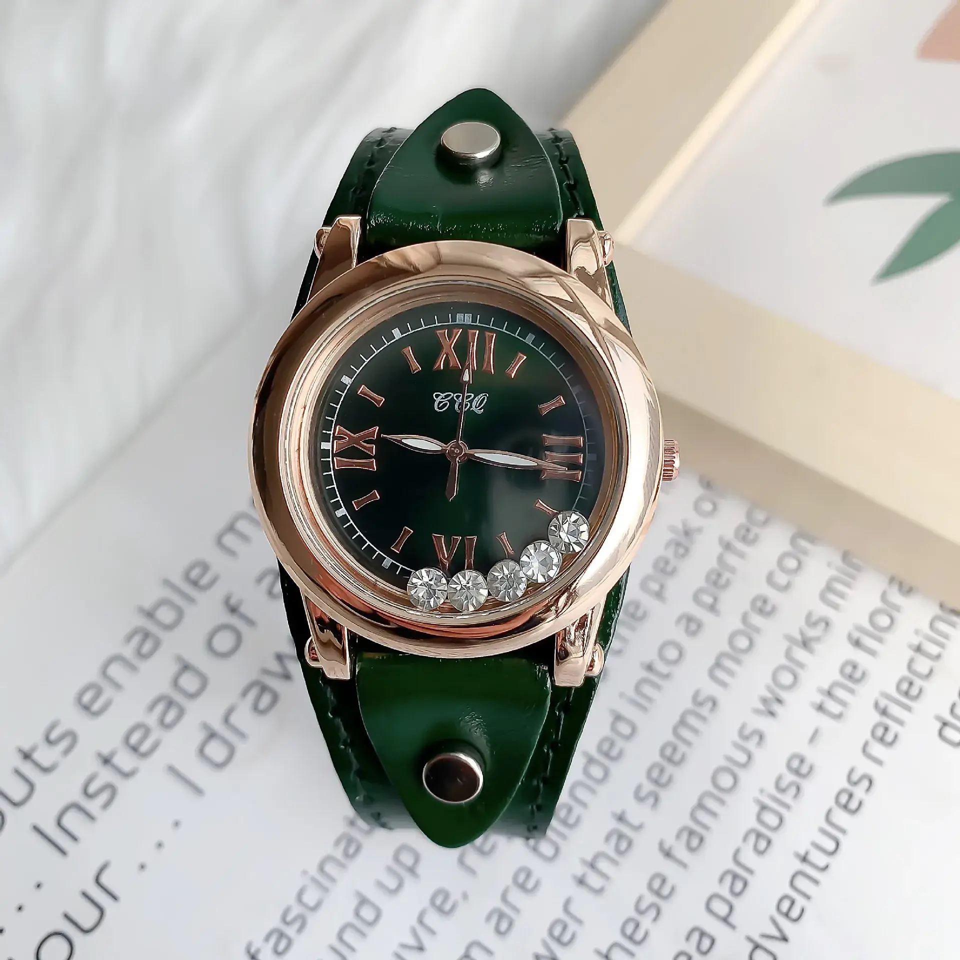 Women's Blue Crystal Watch with Gold Case - Image 4