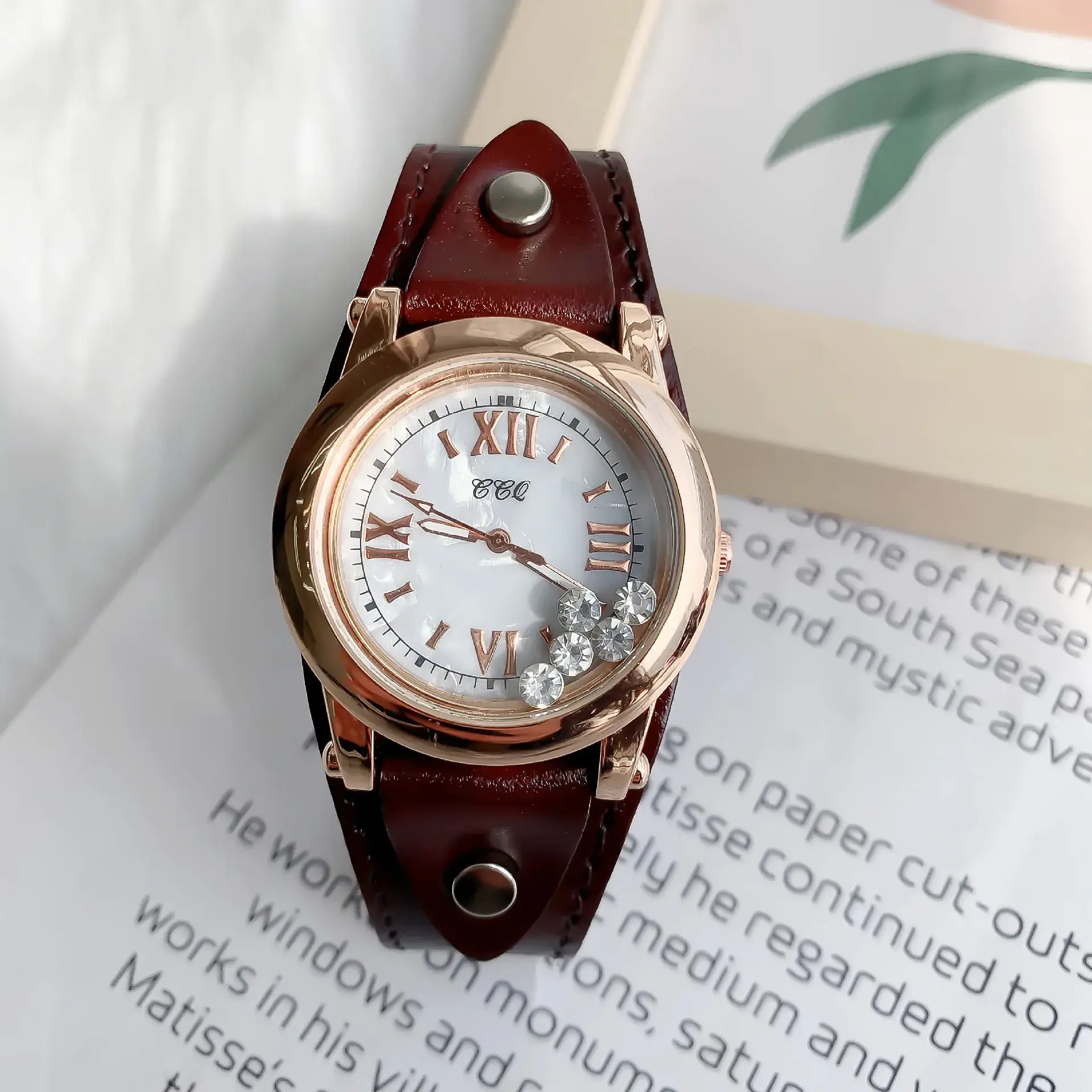 Women's Blue Crystal Watch with Gold Case - Image 5