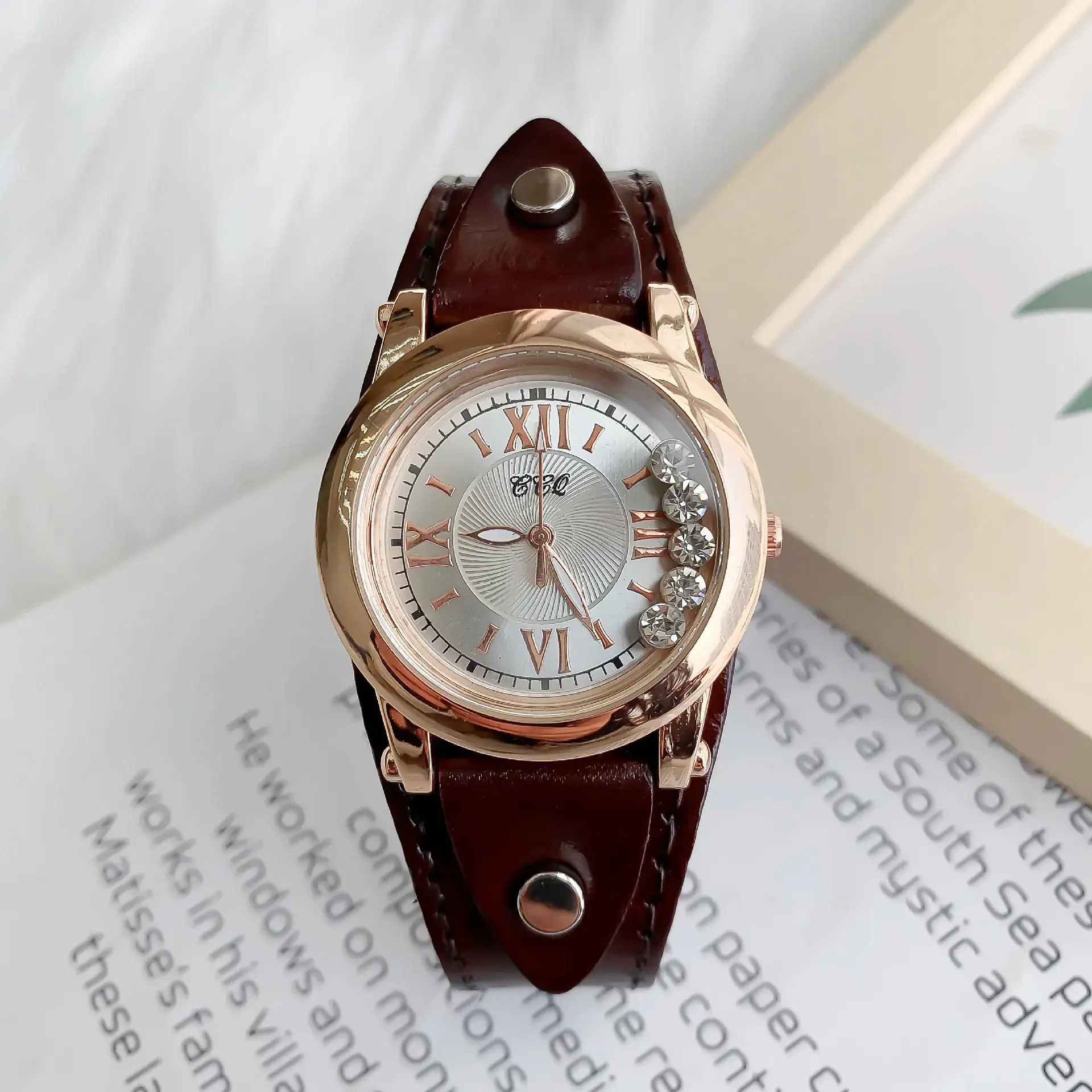 Women's Blue Crystal Watch with Gold Case - Image 8