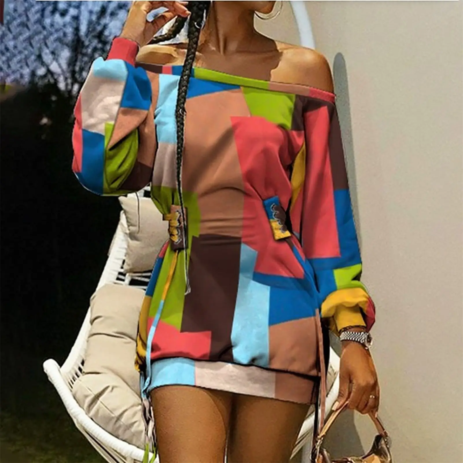 White One-Shoulder Long Sleeve Sweatshirt for Women - Image 2