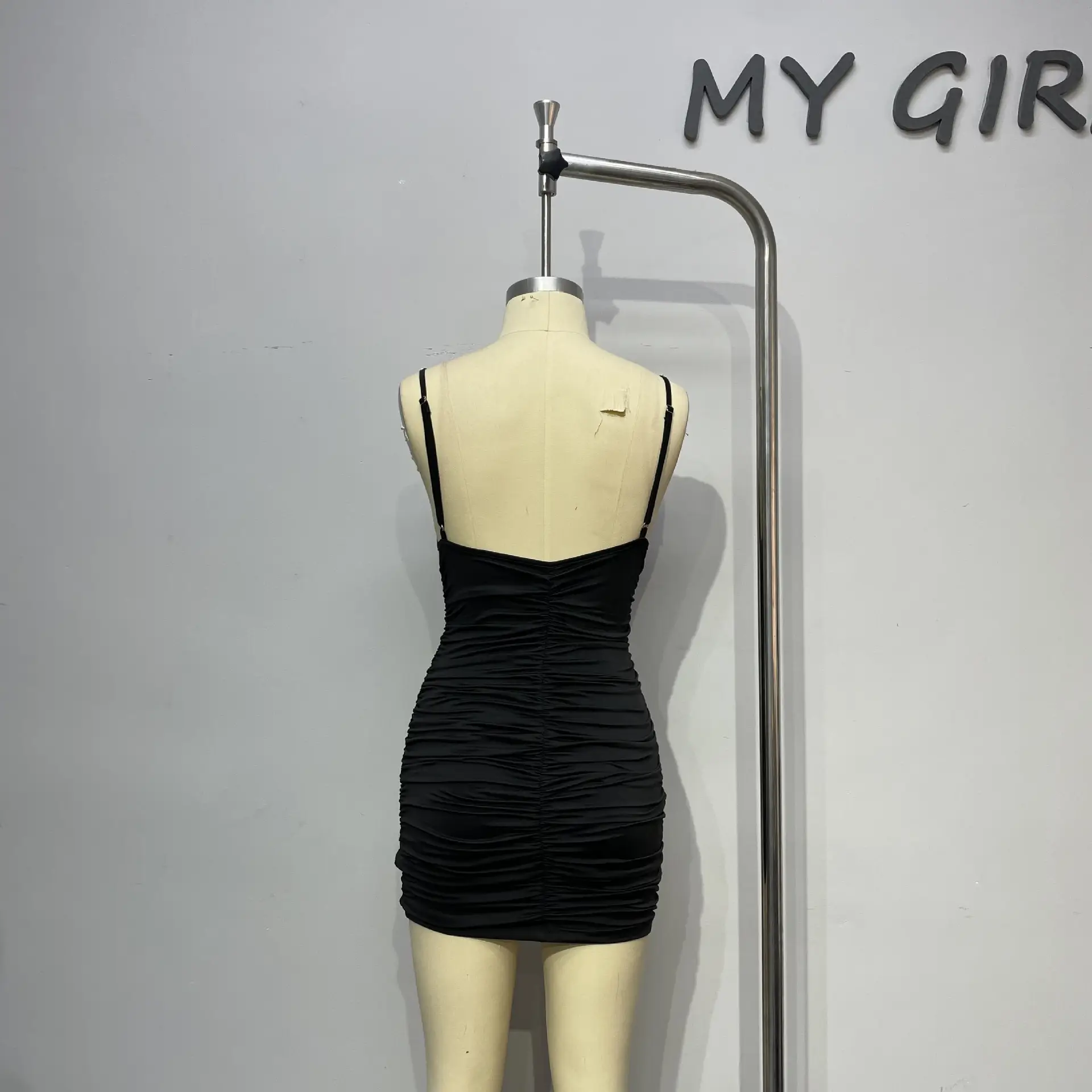 Black V-Neck Rhinestone Slim Skirt Dress — feature 27