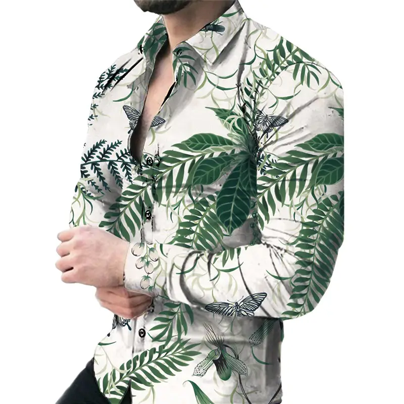 Men Floral Long Sleeve Shirt Plus Size Spring Autumn Wear