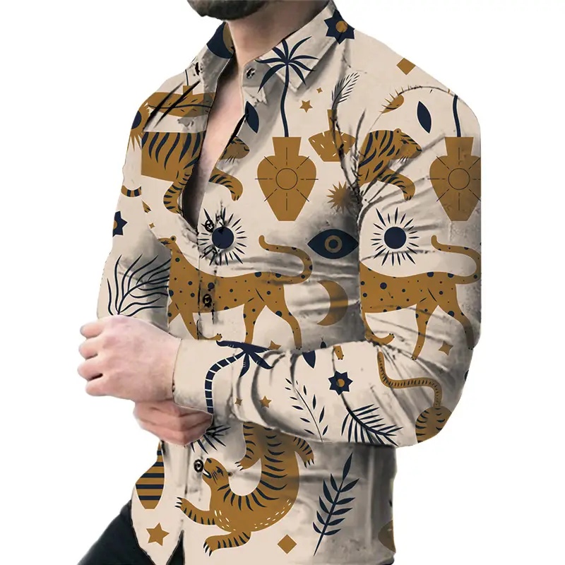 Men Floral Long Sleeve Shirt Plus Size Spring Autumn Wear