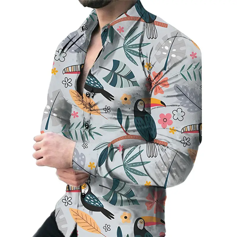 Men Floral Long Sleeve Shirt Plus Size Spring Autumn Wear