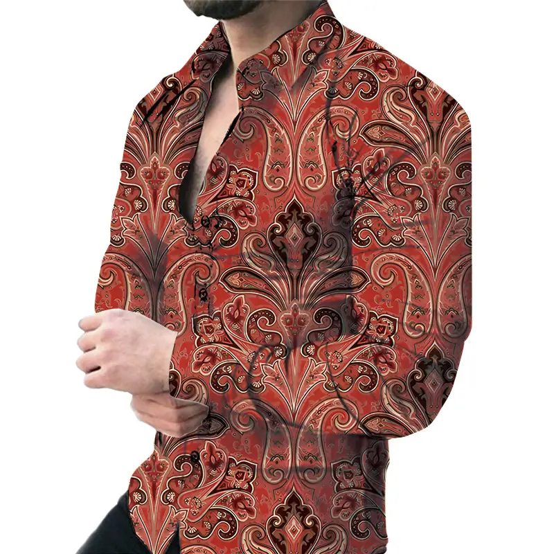 Men Floral Long Sleeve Shirt Plus Size Spring Autumn Wear