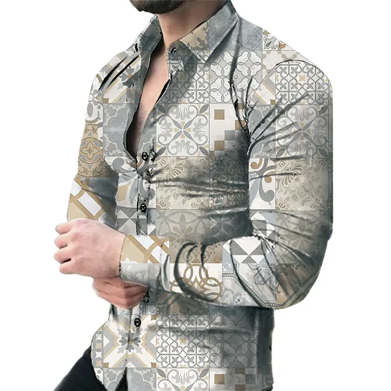 Men Floral Long Sleeve Shirt Plus Size Spring Autumn Wear