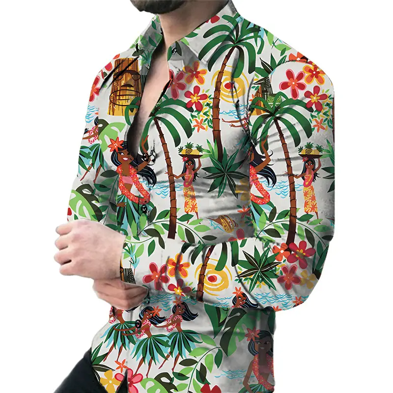 Men Floral Long Sleeve Shirt Plus Size Spring Autumn Wear