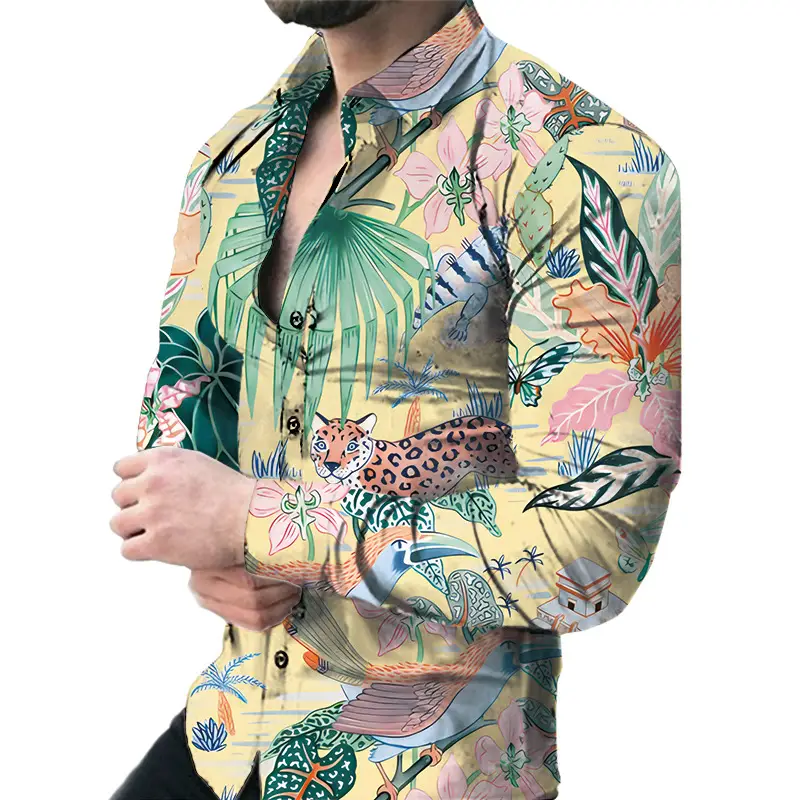 Men Floral Long Sleeve Shirt Plus Size Spring Autumn Wear