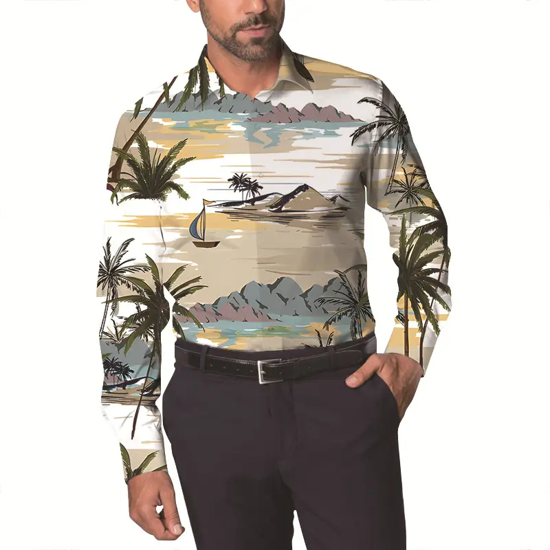 Men Floral Long Sleeve Shirt Plus Size Spring Autumn Wear