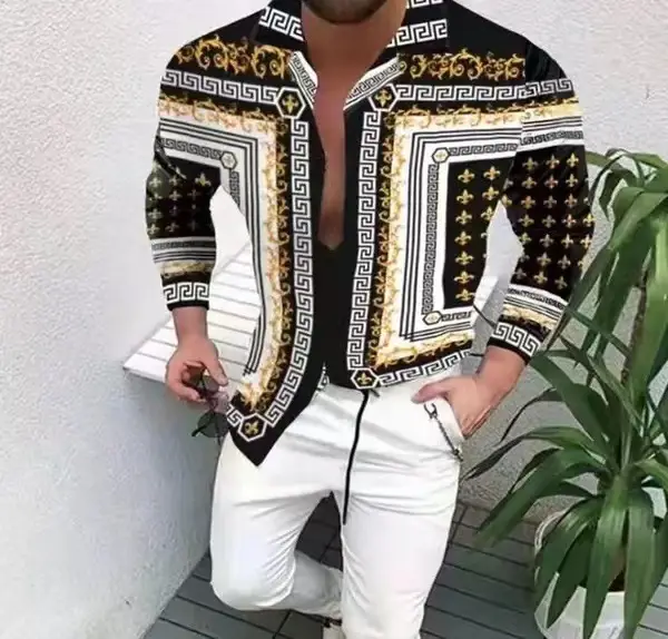 Men Floral Long Sleeve Shirt Plus Size Spring Autumn Wear